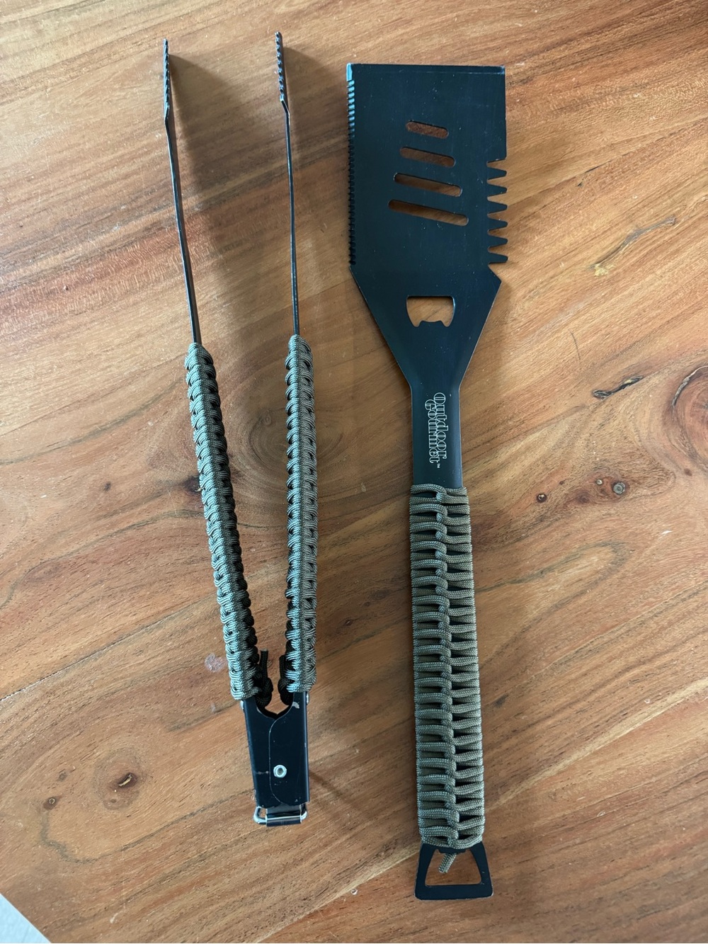 BBQ Spatula & Tongs Set with Olive Paracord Handles